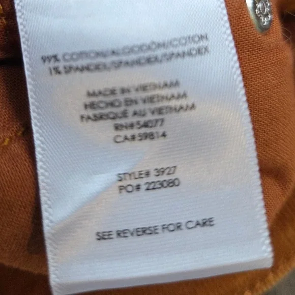 Cabi High Rise Skinny Corduroy Pants Ginger Brown Button Fly Size 6 - Picture 9 of 9